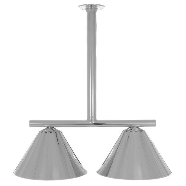 A stainless steel Hanson Heat Lamps ceiling mount with two heat lamps.