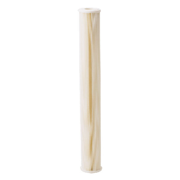 A cylindrical white Everpure water filter with black and light brown lines.