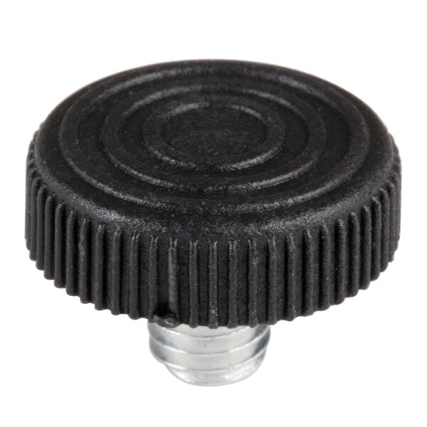 A black plastic knob with a screw on top.