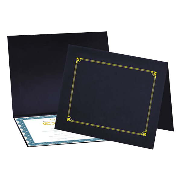 A navy Universal document cover with a gold border.
