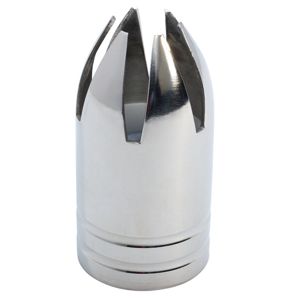A close-up of a stainless steel iSi dispensing nozzle.