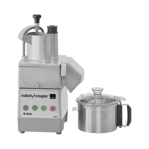 Robot Coupe R502N 2-Speed Combination Food Processor with 6 Qt. / 5.9 Liter Stainless Steel Bowl, Continuous Feed & 2 Discs - 240V, 3 Phase, 1 1/5 hp