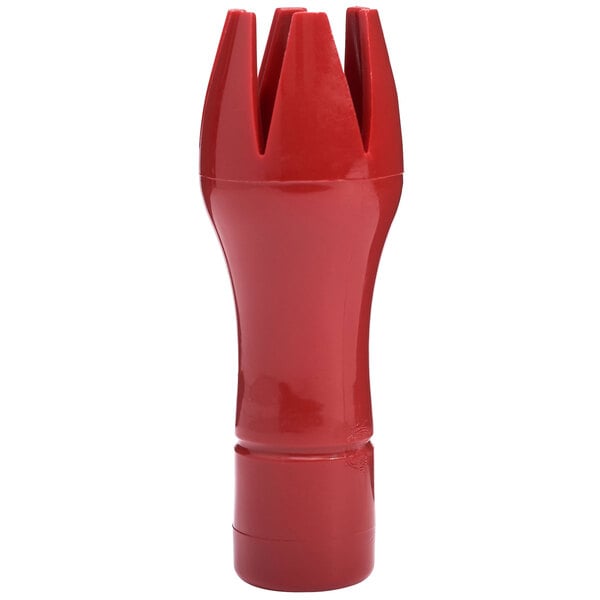A red plastic iSi Tulip Decorator Tip with a white background.