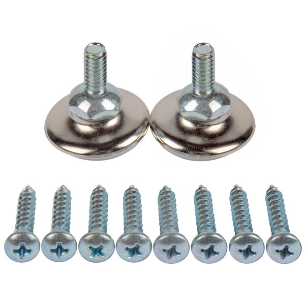 A group of screws and nuts on a white background.