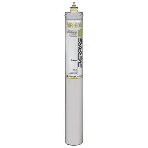 A white Everpure water filter cartridge with a yellow cap.