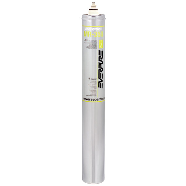 A white Everpure filter cartridge with silver and yellow accents.
