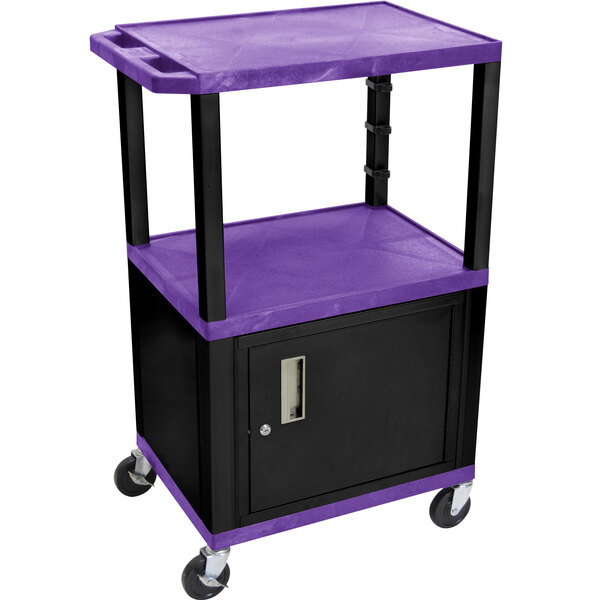A purple and black Luxor utility cart with wheels.