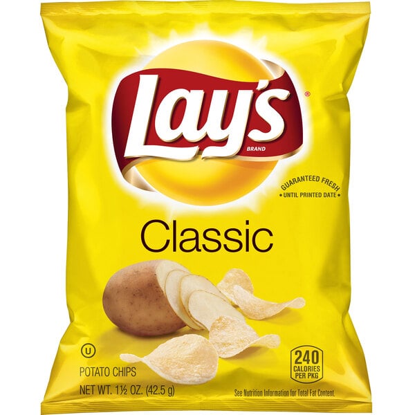 A case of 64 Lay's Classic Potato Chips bags.