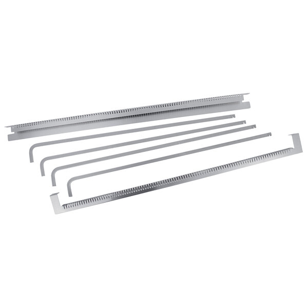 A set of four metal strips with screws.