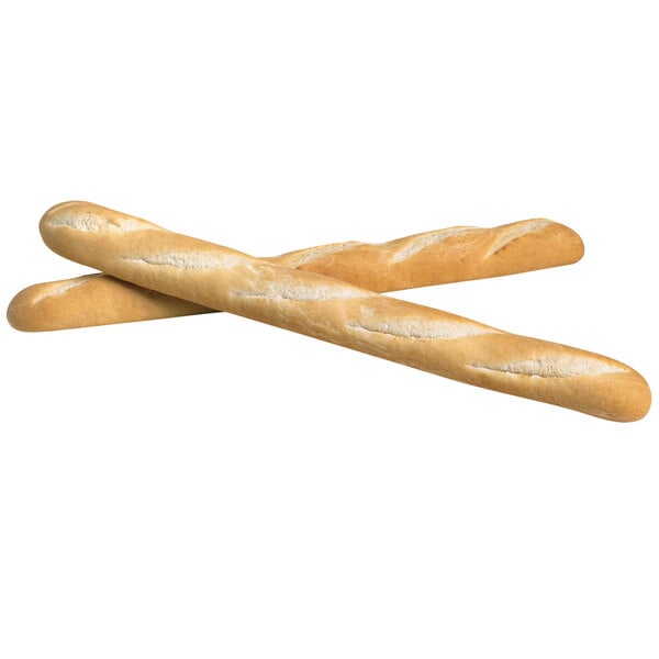 Two long par-baked Rich's French baguettes on a white background.