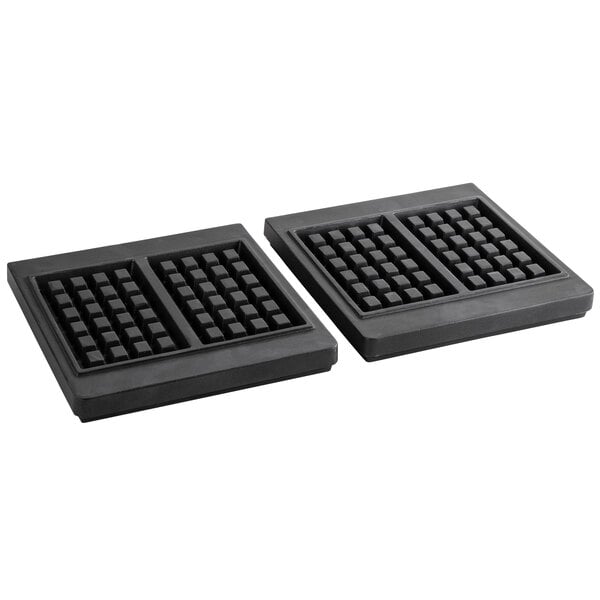 Two black square grids for a Carnival King Brussels style waffle iron.