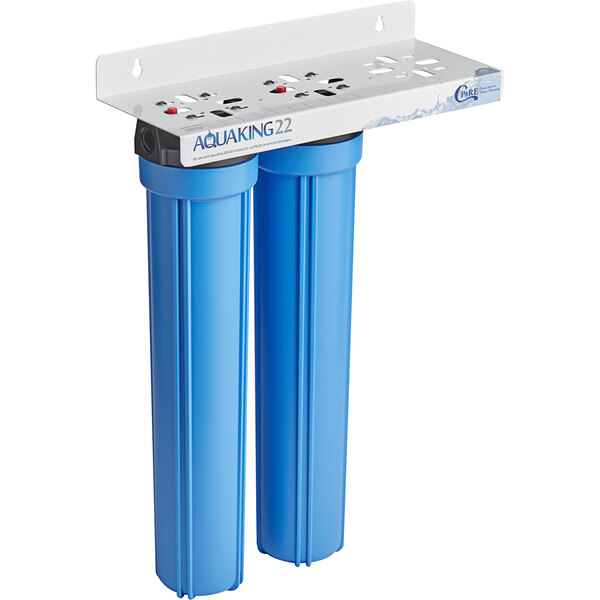 A white rectangular C Pure water filtration system with two blue cartridges.