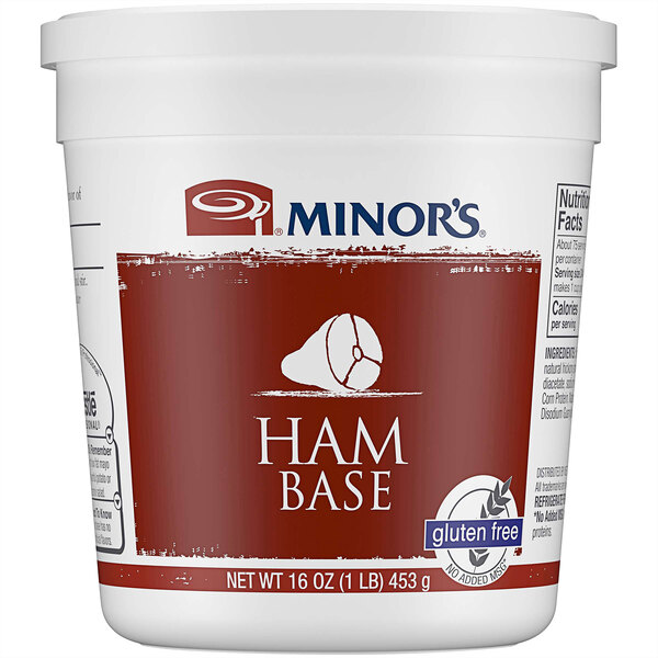 A white container of Minor's Gluten-Free Ham Base with a red label.