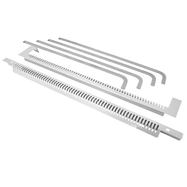 A set of four metal strips with different sizes for an APW Wyott slant top roller grill.