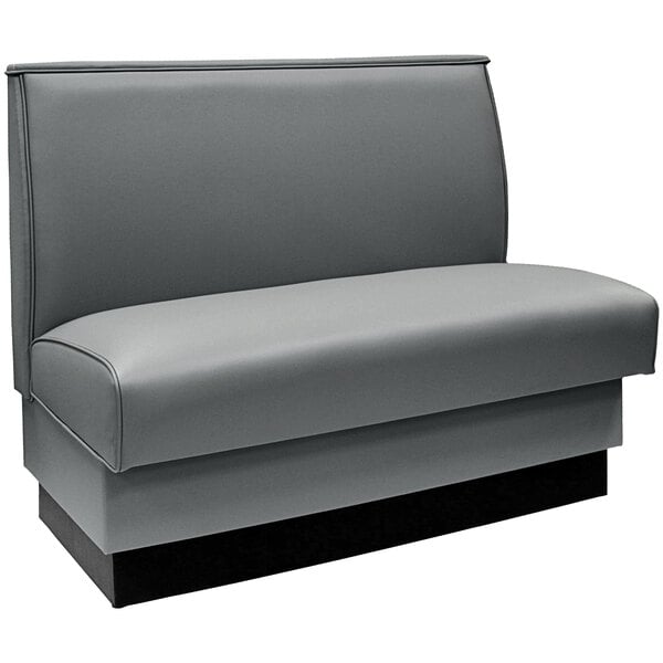 An American Tables & Seating grey leather booth seat with a black base.