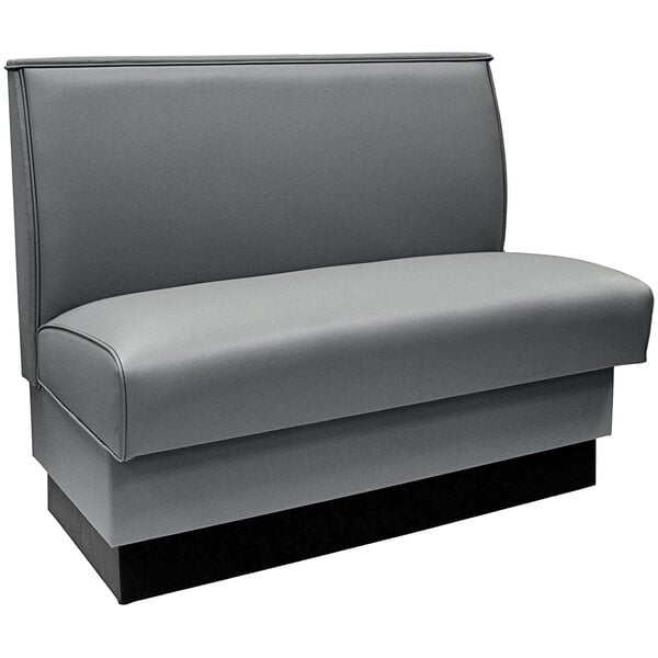An American Tables & Seating grey booth seat with a black base.