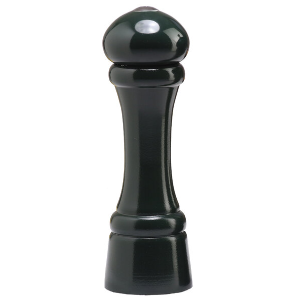 A black pepper shaker with a white base.