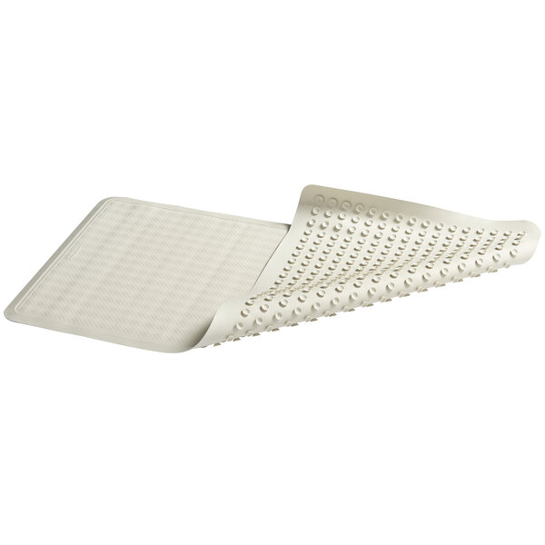 A white Rubbermaid Safti-Grip shower mat with holes in it.