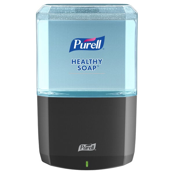 A black Purell Healthy Soap dispenser.