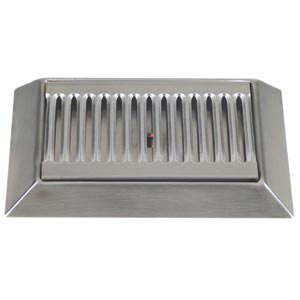 A Micro Matic stainless steel bevel edge drip tray with a drain.