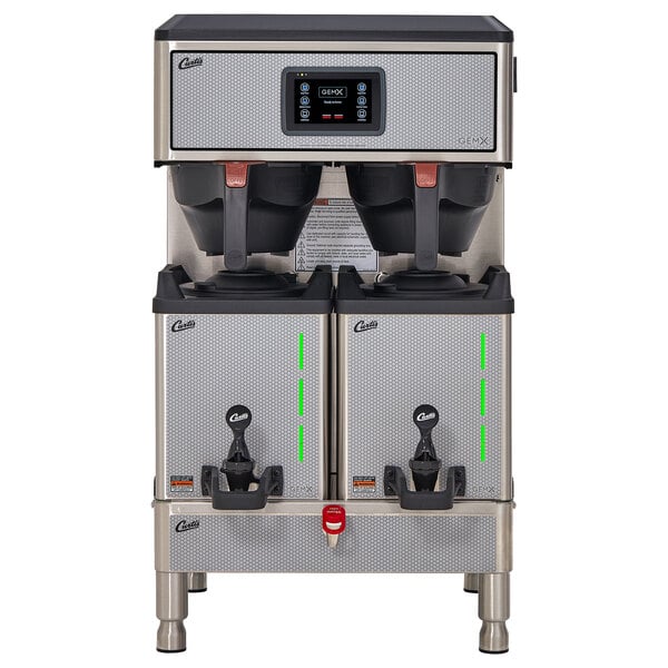 A Curtis commercial coffee machine with two FreshTrac servers on top.