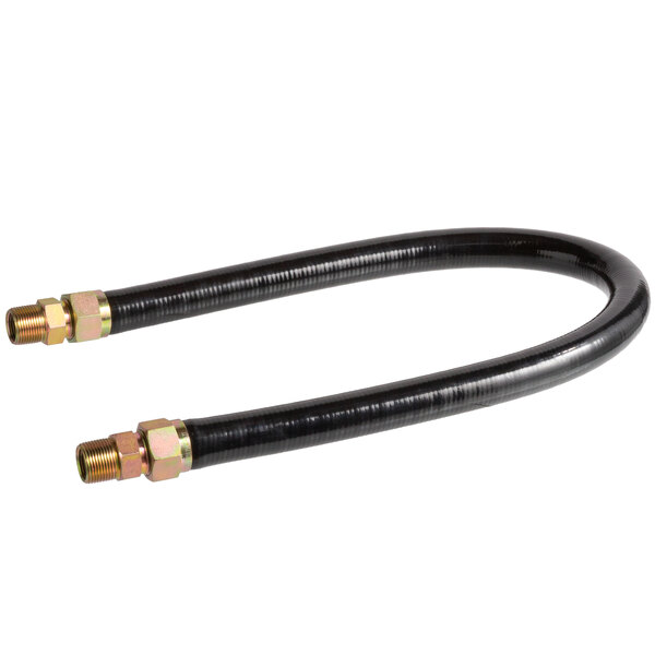 A black flexible Regency gas connector hose with brass fittings.