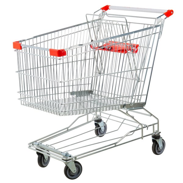 A Regency shopping cart with red handles and wheels.