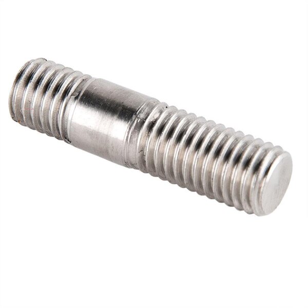 A stainless steel threaded screw with a knob on the end.