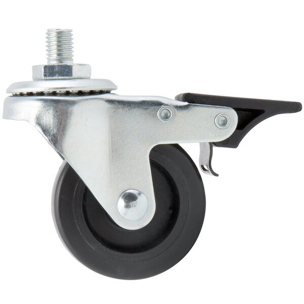 A metal and black Choice swivel caster wheel with a brake on a bolt.