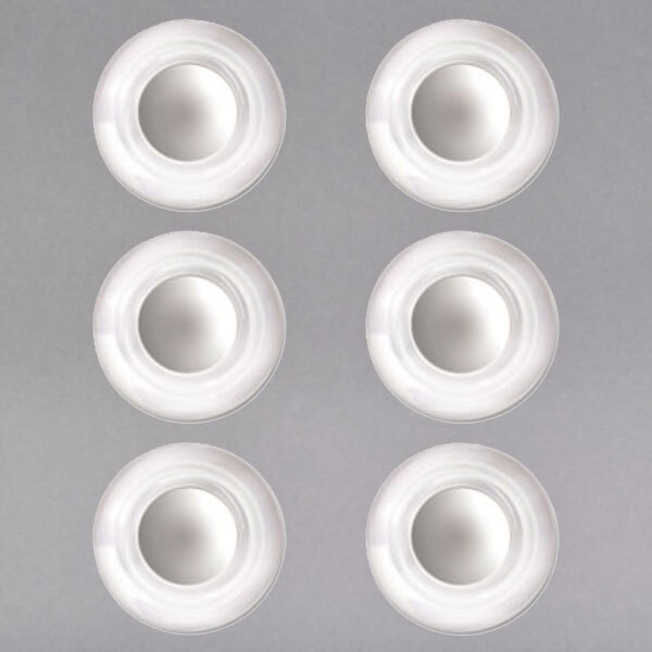 A group of white circular Quartet glass board magnets.
