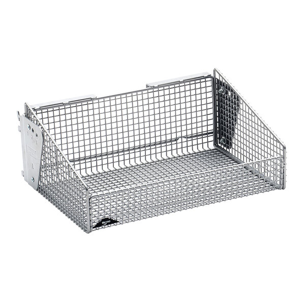 A Metro qwikSIGHT wire mesh basket with mounting brackets.