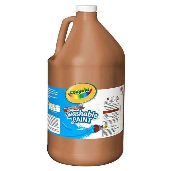 A brown jug of Crayola washable paint with a brown label.