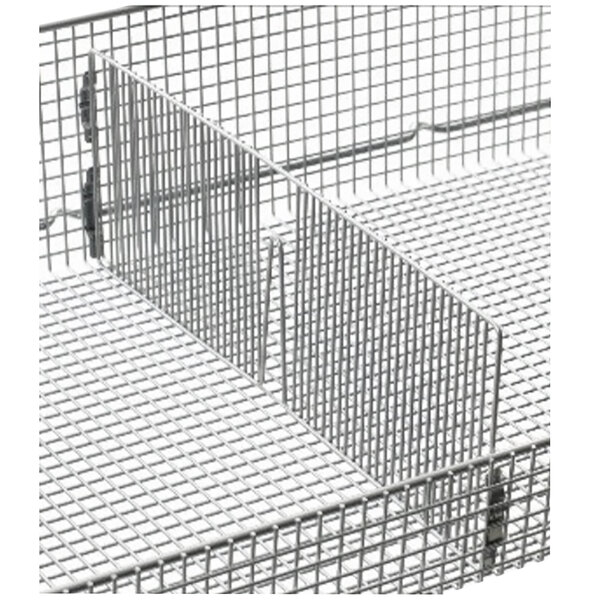 A metal wire basket divider with a metal grid.