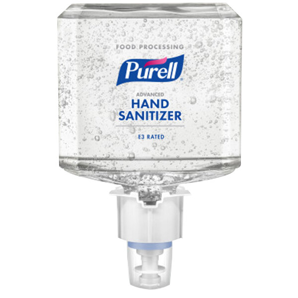 A Purell hand sanitizer dispenser with a blue and white logo.