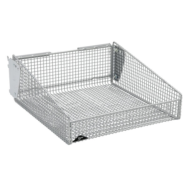 A Metro qwikSIGHT wire basket with mounting brackets.