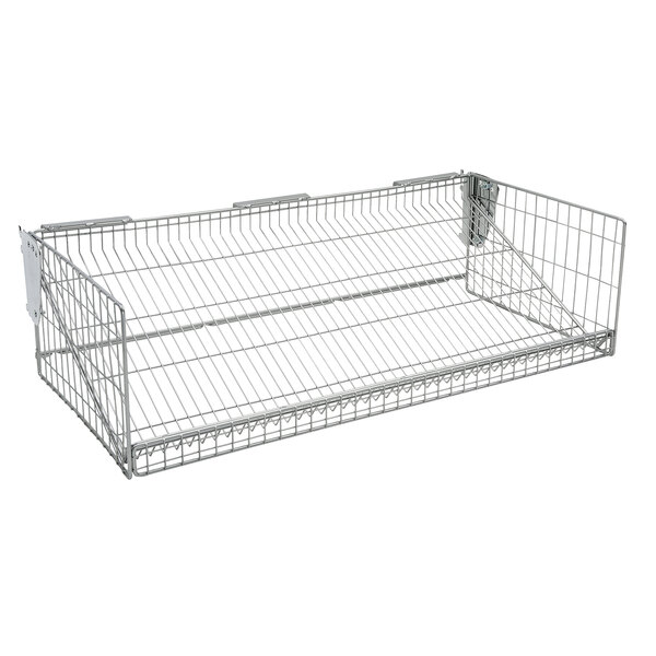 A Metro qwikSIGHT wire shelf with two metal rods.