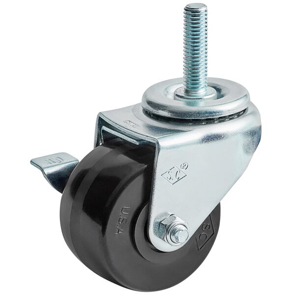 A black Beverage-Air swivel stem caster with a silver metal bolt and nut.
