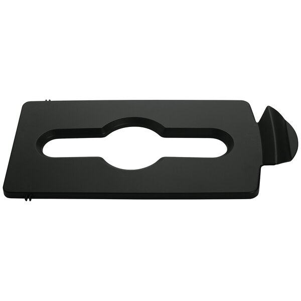 A black rectangular Rubbermaid lid insert with a hole.