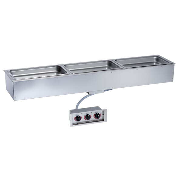 An Alto-Shaam stainless steel drop-in hot food well with a large flange and control panel.