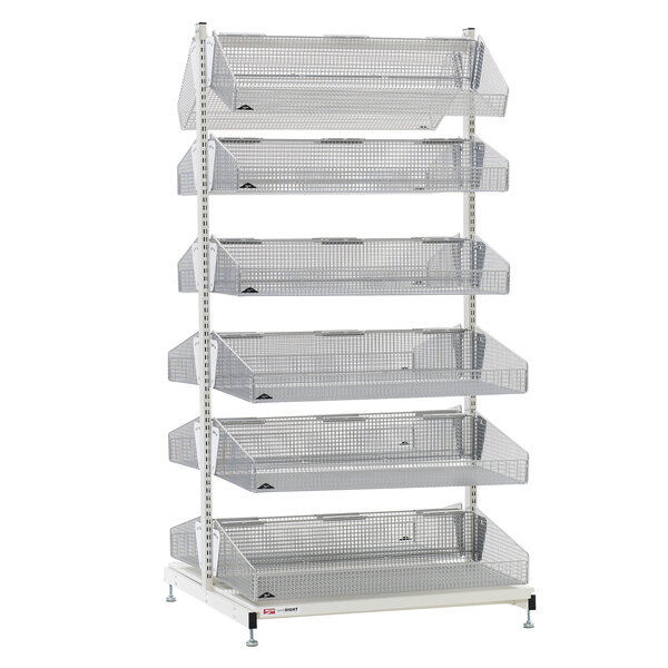 A Metro qwikSIGHT double-sided metal basket supply unit with six levels.