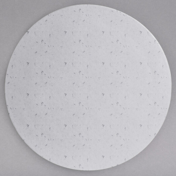 A white G.E.T. Enterprises Bugambilia small round disc with speckled specks.