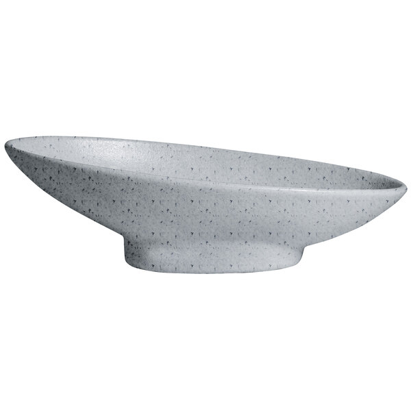 A white G.E.T. Enterprises Bugambilia bowl with a speckled surface.