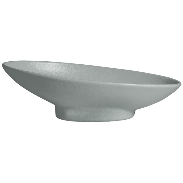 A white G.E.T. Enterprises steel resin-coated aluminum bowl with a curved bottom.