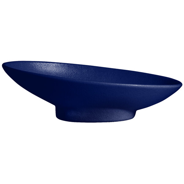 A G.E.T. Enterprises Bugambilia Pacific Blue resin-coated aluminum bowl with a textured blue surface.