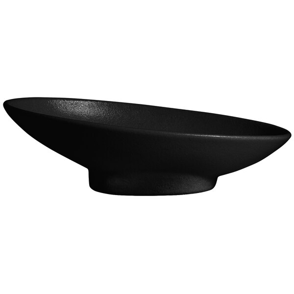 A black G.E.T. Enterprises Bugambilia resin-coated aluminum bowl.