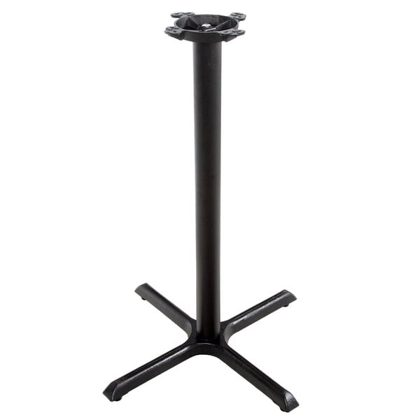 A Lancaster Table & Seating black metal table base with a cast iron column and self-leveling feet.