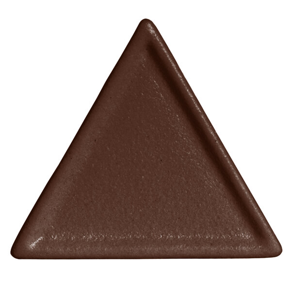 A brown triangle-shaped G.E.T. Enterprises Bugambilia triangle platter.