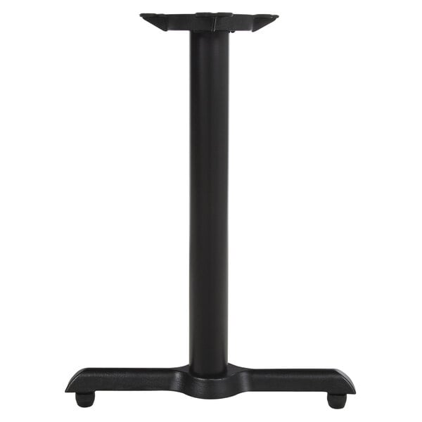 A black cast iron cylindrical table base with a white background.