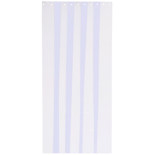 A white background with blue striped Curtron door strips.