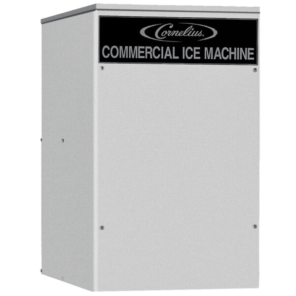 A white box with black text that reads "Cornelius WCC-500A Air Cooled Ice Maker"